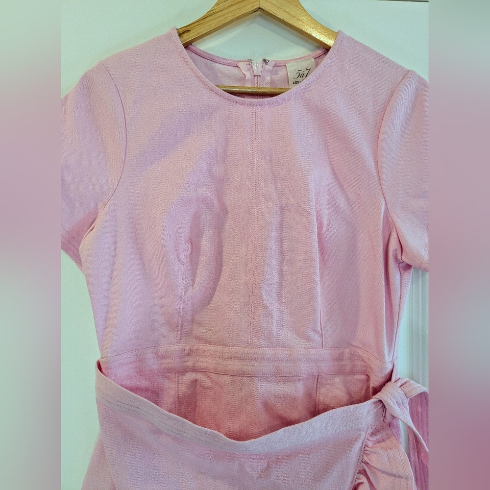 CINQ A SEPT JOSI Pink Quartz Denim Mini Ruffle Dress Sz 8 NWT Romantic Feminine - Picture 3 of 16